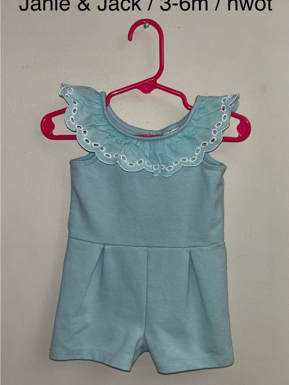 Janie and Jack Light Blue Eyelet Collar Romper